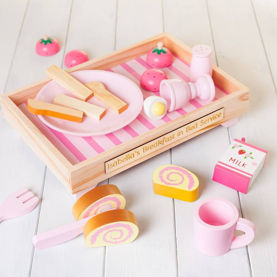 Personalised Pink Wooden Toy Kitchen Breakfast Set By British and Bespoke