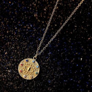 Gold Plated Evil Eye Circular Pendant Necklace, 2 of 3