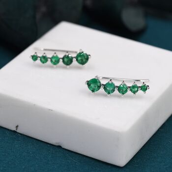 Sterling Silver Emerald Green Cz Crawler Earrings, 5 of 12