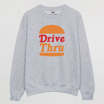 Drive Thru Womens Slogan Sweatshirt With Burger Graphic, 3 of 3