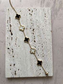 Adina Clover Bracelet Black And White, 4 of 5