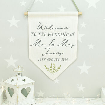 Personalised Welcome To The Wedding Hanging Flag Sign, 2 of 5