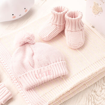 Toffee Moon Dawn Pink Knitted Baby Booties, 2 of 12
