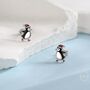 Sterling Silver Cute Penguin With Christmas Hat Stud Earrings, thumbnail 5 of 11