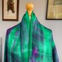 100% Mulberry Silk Scarf, Emerald Green Purple, Aurora Borealis, thumbnail 8 of 10