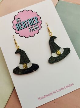 Witch's Hat Glitter Resin Earrings / Halloween Jewellery / Gothic Style Jewellery Shimmering Midnight Glitter / Gift For Witches, 2 of 5