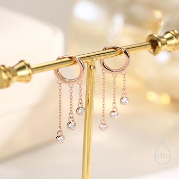 Sterling Silver Dangle Cz Crystal Huggie Hoop Earrings, 3 of 11
