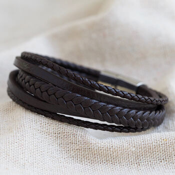Men's Personalised Layered Vegan Leather Bracelet, 5 of 9
