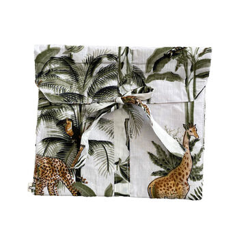 Giraffe And Leopard Print 100% Cotton Ladies Pyjama Short Set In White, 4 of 5