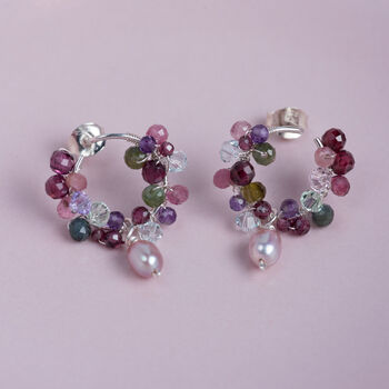 Dainty Gemstone Earrings With Rose Pearl Drop, 4 of 9