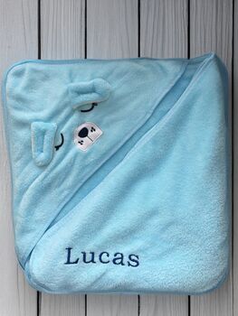 Personalised Embroidered Baby Towel With Animal Hood, 2 of 6