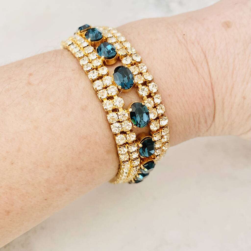 Original 1950s Multi Strand Rhinestone Tennis Bracelet By Vintage Candy