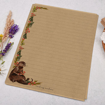 A5 Kraft Letter Writing Paper With Otter And Flowers, 3 of 4