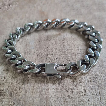 Men's Stainless Steel Sliced Curb Bracelet, 4 of 6