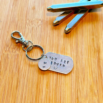 Hand Stamped Personalised Necklace Keyring You Are Loved Travel Gift, 6 of 12