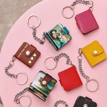 Anniversary Personalised Leather Eight Photo Mini Book Keyring With Hot Stamped Initials, Name Or Date, 7 of 12