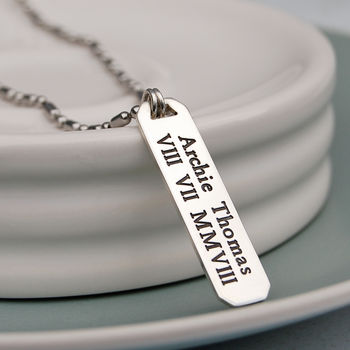 Men's Personalised Silver Vertical Bar Necklace, 3 of 12