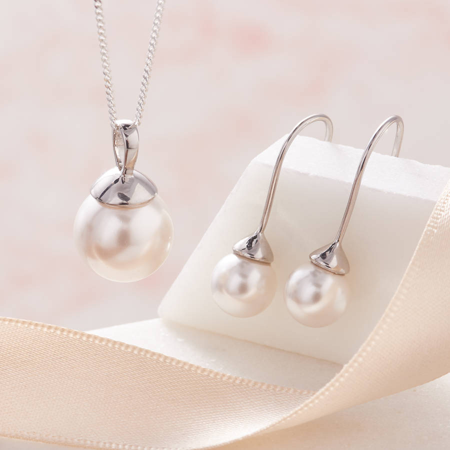 Pearl Necklace And Earring Set In Silver, 1 of 5