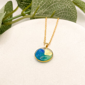 Blue, Green And Gold Foil Elegant Circle Necklace, 4 of 11