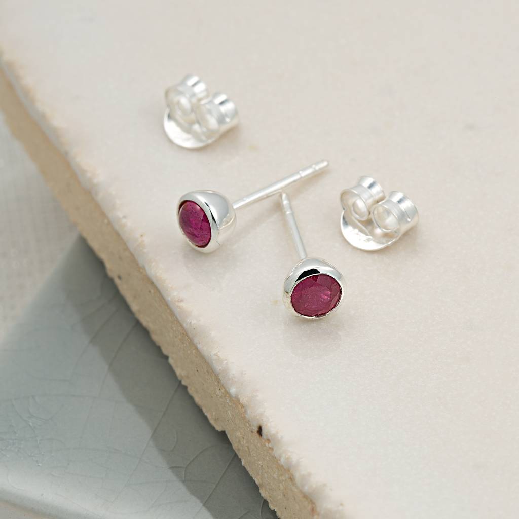 Silver Birthstone Earrings With Geometric Ear Jacket By Scream Ruby July Birthstone Earrings By Lily Charmed