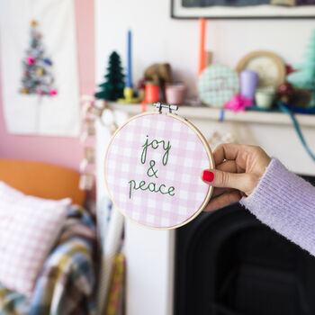 Joy And Peace Gingham Embroidery Hoop Kit, 3 of 6