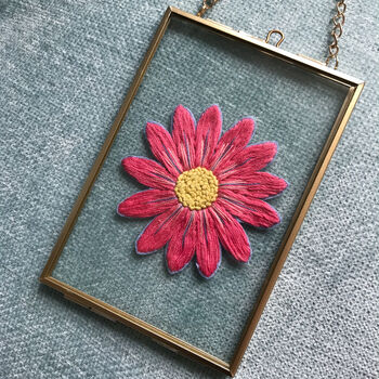 Flower Power Pink Daisy Embroidery Framed Artwork, 3 of 6