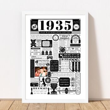 1935 Personalised 90th Birthday Print With Photo, 3 of 6