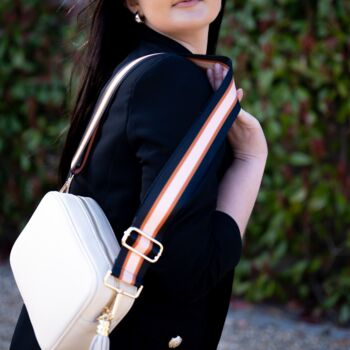Black, Tan And Cream Stripe Bag Strap | Extra Long Crossbody Replacement Bag Strap, 3 of 4