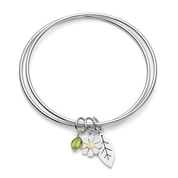 Daisy And Leaf Double Bangle In Silver And 18ct Gold, 2 of 5
