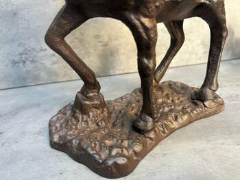 33cm Heavy Cast Iron Deer Figurine Standing Stag On Plinth, 9 of 9