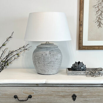 Ribbed Pale Grey Stone Effect Ceramic Table Lamp Base, 7 of 7