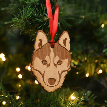Siberian Husky Dog Wooden Christmas Decoration, 4 of 5
