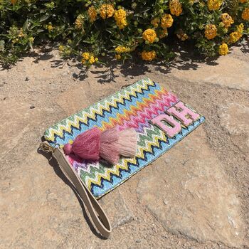 Personalised Chevron Stripe Pouch Wristlet Clutch Bag, 2 of 12