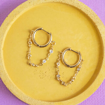 Gold Plated Huggie Hoop Chain Earrings, 5 of 9