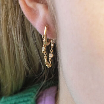Gold Plated Huggie Hoop Chain Earrings, 4 of 9
