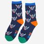 Women's Rainbow Highland Cow Bamboo Socks Navy Blue, thumbnail 1 of 4