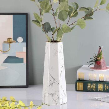 White Vase With Gold Finish Marble Ceramic Flower Vase, 7 of 12