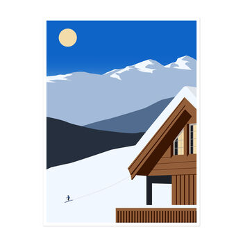 Ski Chalet And Skiier In The Mountains Wall Art Print, 3 of 3