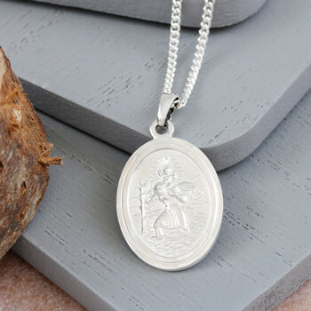 Oval Faceted St Christopher Personalised Necklace, 3 of 11