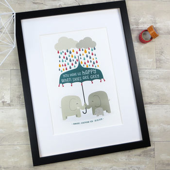 'You Make Us Happy' Elephant New Baby / Twins Print, 2 of 10