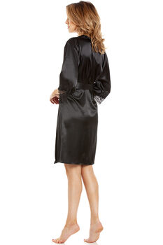 British Made Black Short Satin Dressing Gown With Lace Detail Ladies Size Eight To 28 UK, 5 of 5