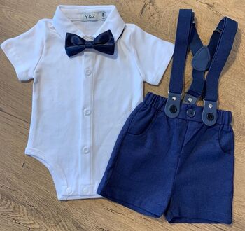 Ring Bearer Linen Blend Suit With Brace, 3 of 7