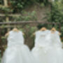 Duchess Satin Flower Girl Dress – Heart Back Tulle Gown Handmade In UK, thumbnail 7 of 11