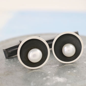 Black Pearl Cufflinks. 30th Anniversary Gift For Him, 2 of 12