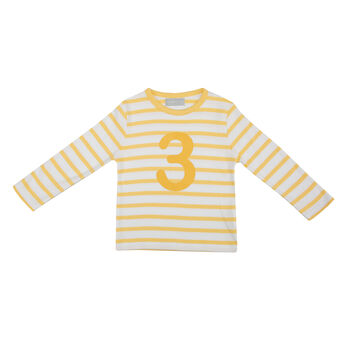 Buttercup + White Breton Striped Number/Age T Shirt, 5 of 7
