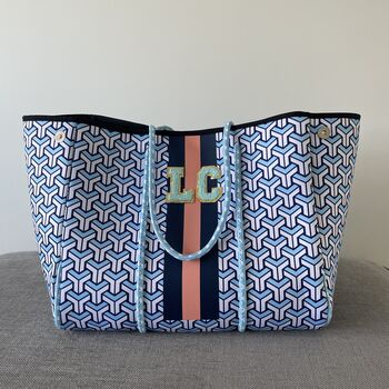 Personalised Geometric Coral Stripe Tote Bag Set, 2 of 5
