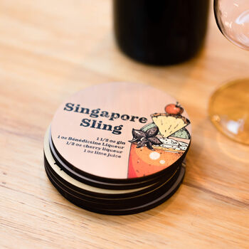 Personalised Plywood Round Cocktail Recipe Coaster Set, 3 of 12