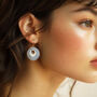 Cream And Blue Stripey Circular Earrings, thumbnail 2 of 6