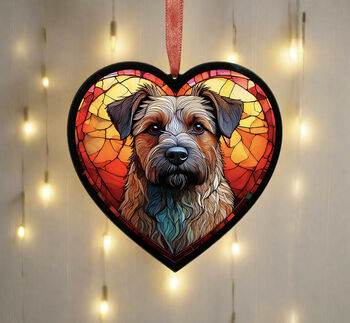 Border Terrier Stained Glass Effect Heart Suncatcher, 2 of 6