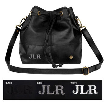 Personalised Black Leather Bucket Bag Handbag, 6 of 9